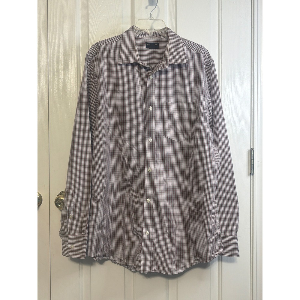 Banana Republic Mens XL Slim Fit Halton Check Button Down Shirt Burgundy Grey XL